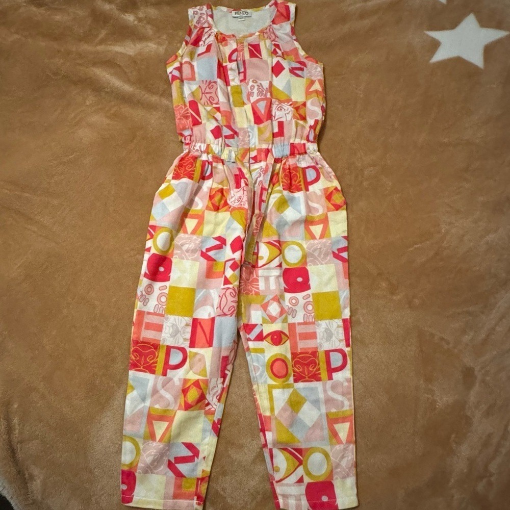 Kenzo Kids Girls Multi Color Geometric Logo Print Jumpsuit Size 5A 110